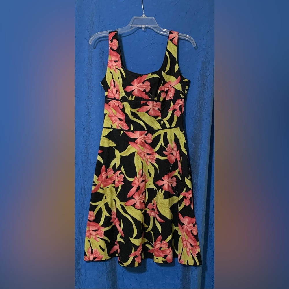 Sassy Summer Skater Floral 5 Juniors Dress Coral Green Black Cotton Spandex